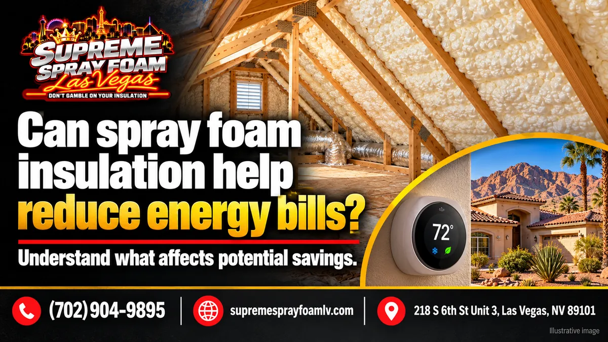 Spray foam insulated attic next to a thermostat set to 72 degrees (illustrative image)