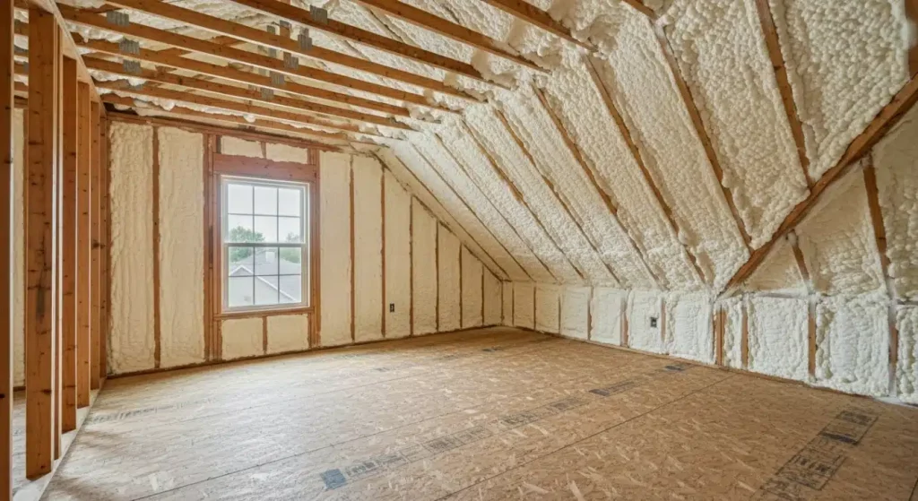 Open-cell spray foam for large rooms